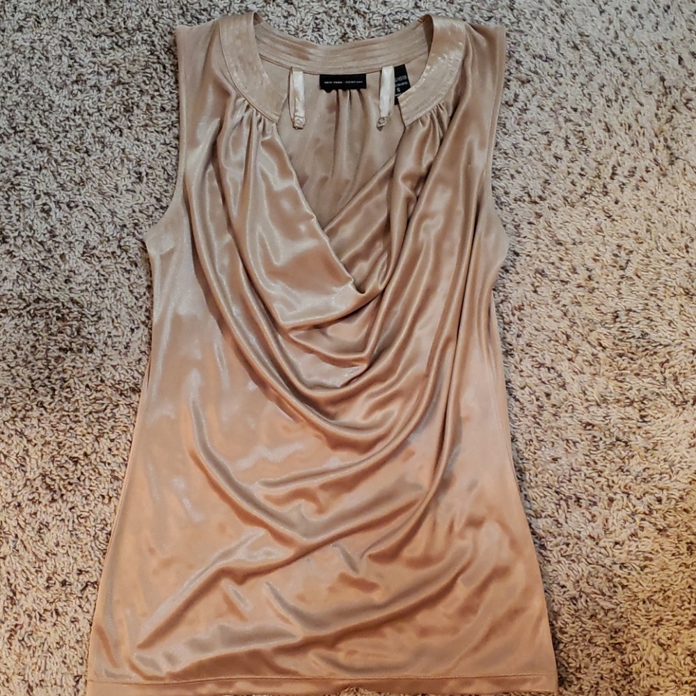 NY&Co shiny tan cowl neck sleeveless blouse, small